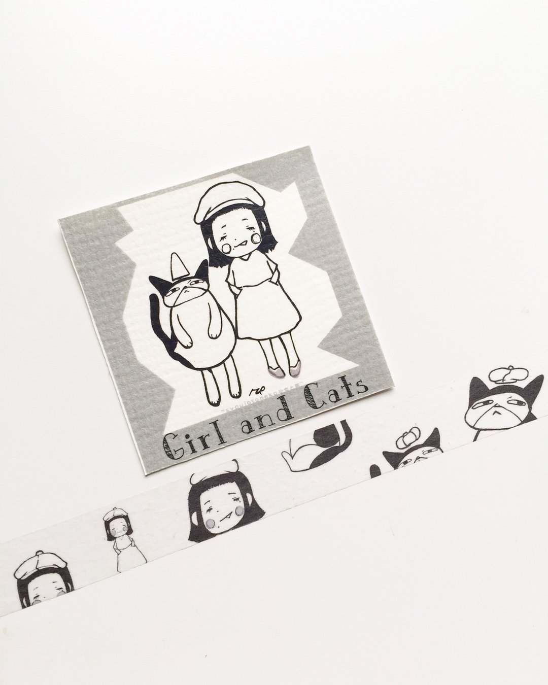 Girl and cats 纸胶带(masking tape) - 纸胶带 - 纸 银色