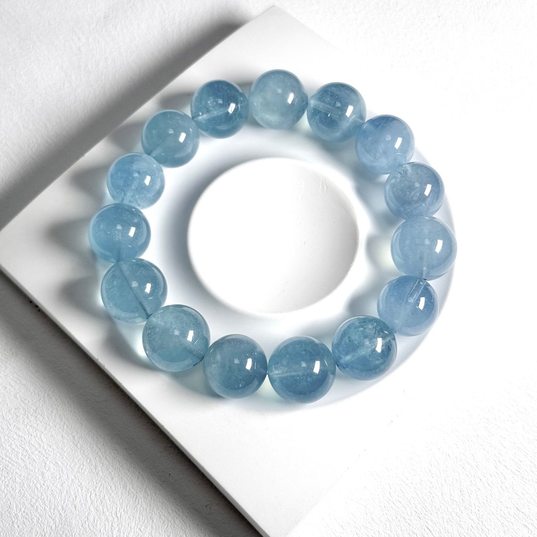 海蓝宝手串 14-15MM - 手链/手环 - 水晶 蓝色