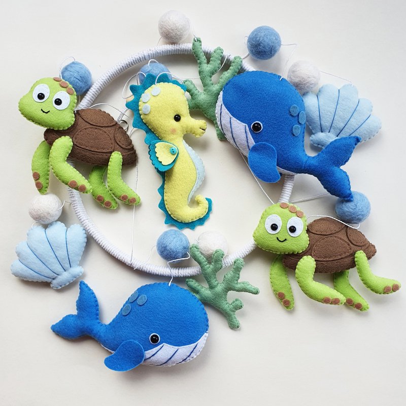 Sea baby mobile, Crib Mobile, Whale Mobile, Ocean Nursery, - 满月礼盒 - 环保材料 