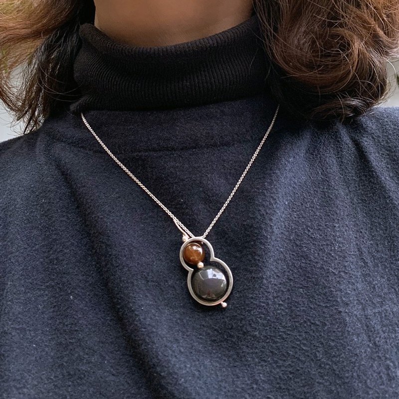 纯银手工葫芦坠饰项链~福气(小圆茶红钛晶/大扁圆黑曜石),幸福中! - 项链 - 水晶 