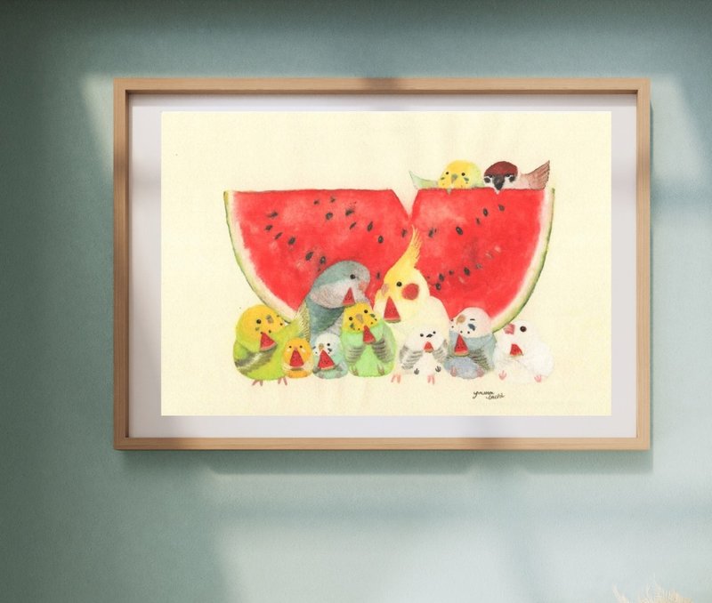 A4 西瓜鹦鹉 虎皮鹦鹉 麻雀 小型雀野鸟 - 海报/装饰画/版画 - 纸 红色