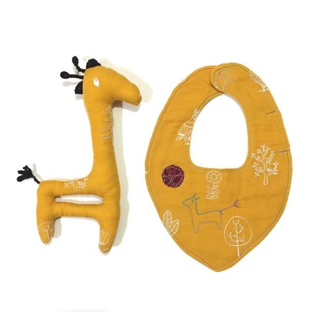 babygift  Bib&Doll of the giraffe rattle - 围嘴/口水巾 - 棉 橘色