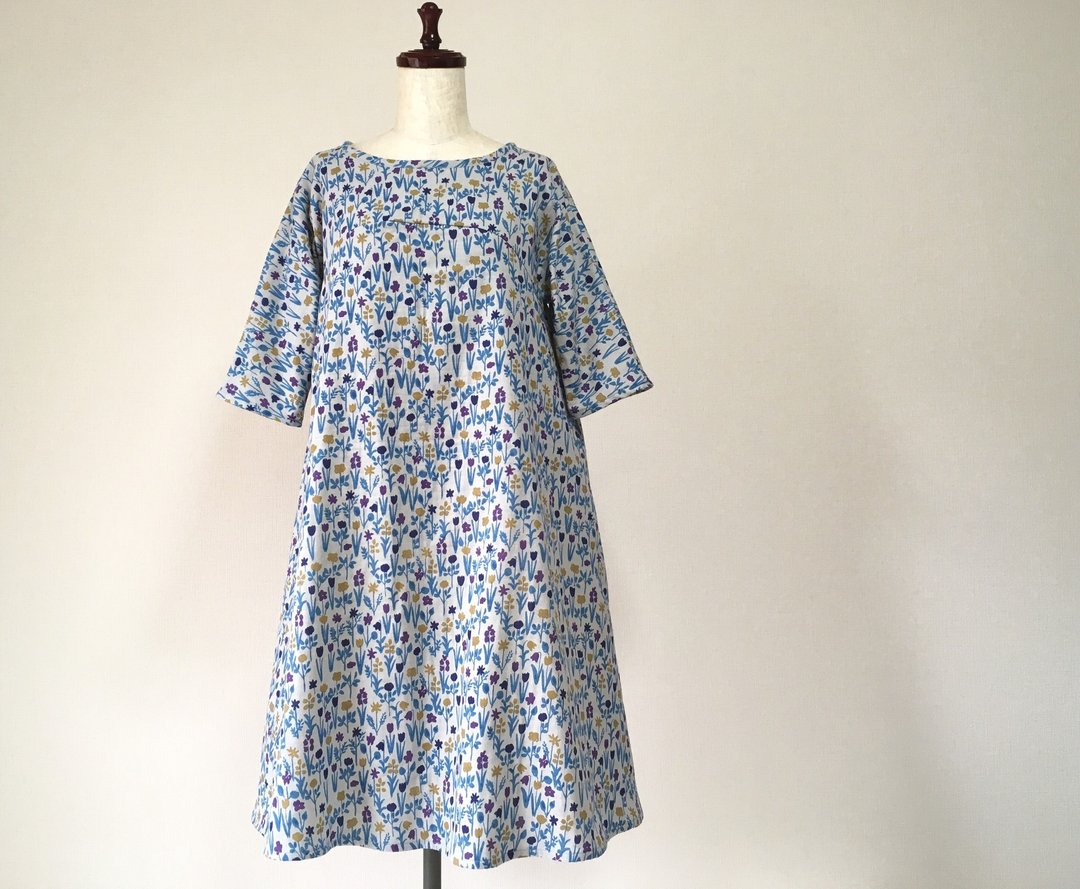Watercolor-like flower pattern flare dress * Double gauze * 100% cotton * Northern European style * Ash gray - 洋装/连衣裙 - 棉 灰色