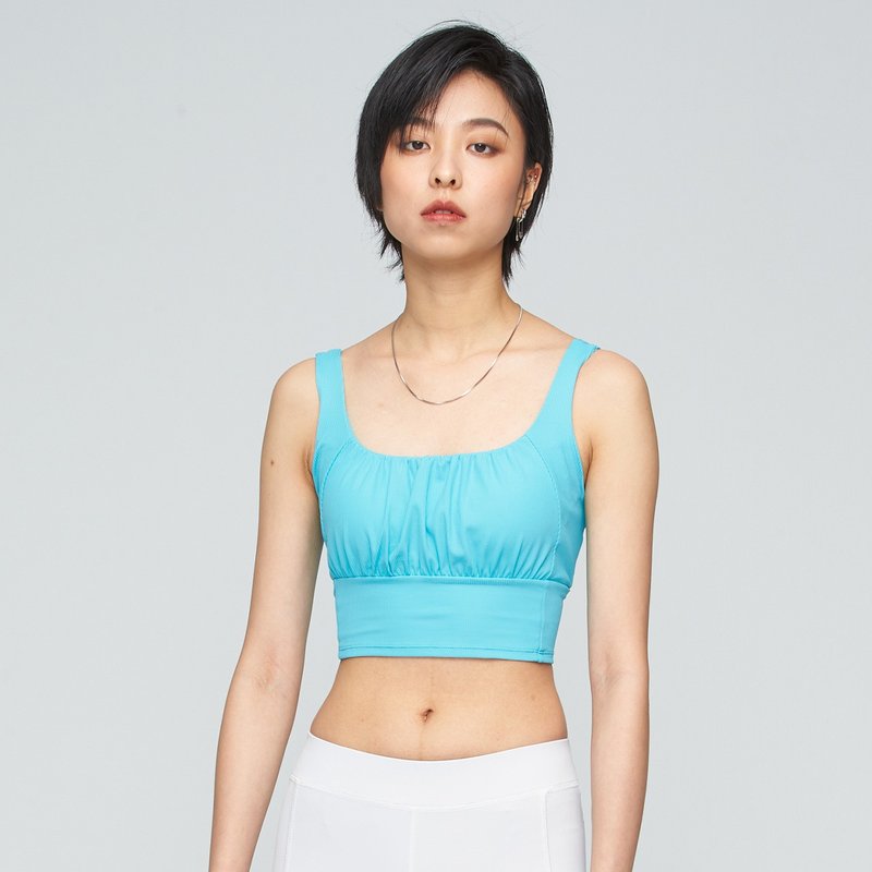 不可退换 /凉感抽皱Bra背心(女)-气泡蓝 - 女装背心 - 尼龙 蓝色