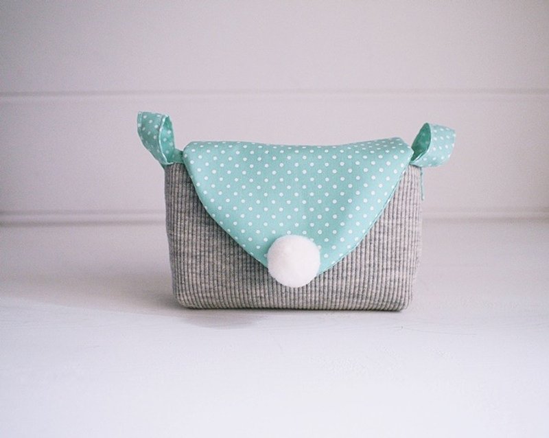 三角信封活动扣带相机包拉链款-灰+7水青点 - 相机包/相机袋 - 棉．麻 蓝色