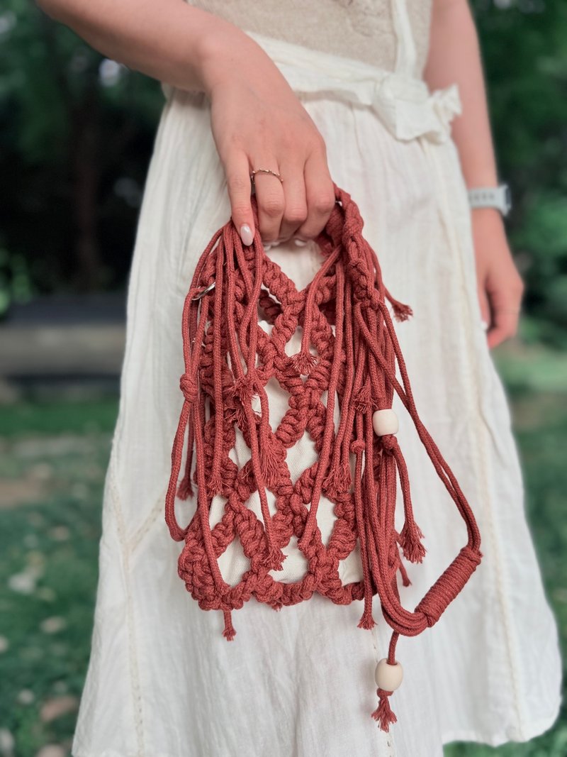 手工编织包 手拎包 斜背包 可调节长度拆卸肩带 流苏设计 - 手提包/手提袋 - 棉．麻 多色