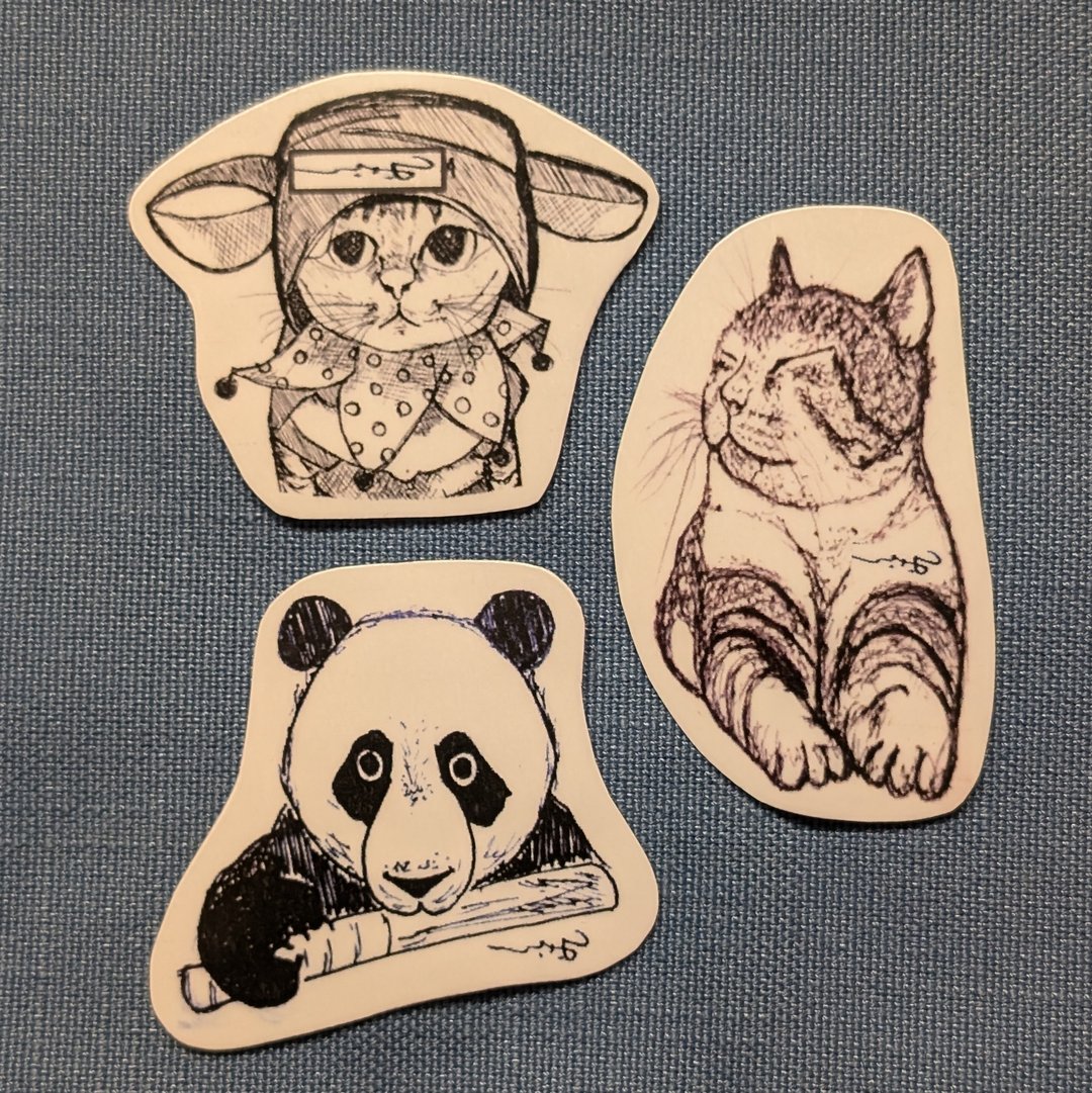 纹身贴纸 / 手绘猫与猫熊 - 纹身贴 - 纸 