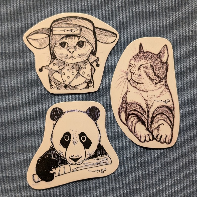 纹身贴纸 / 手绘猫与猫熊 - 纹身贴 - 纸 