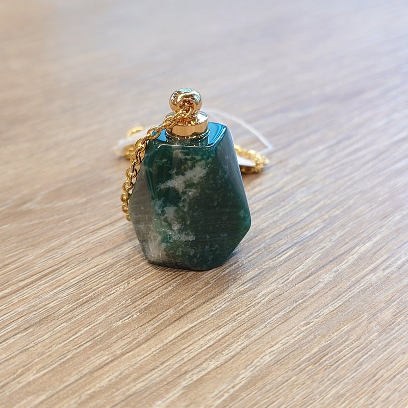 水晶吊咀 - 水草玛瑙 (Ocean Grass Agate) 香水瓶/精油瓶 - 项链 - 水晶 绿色