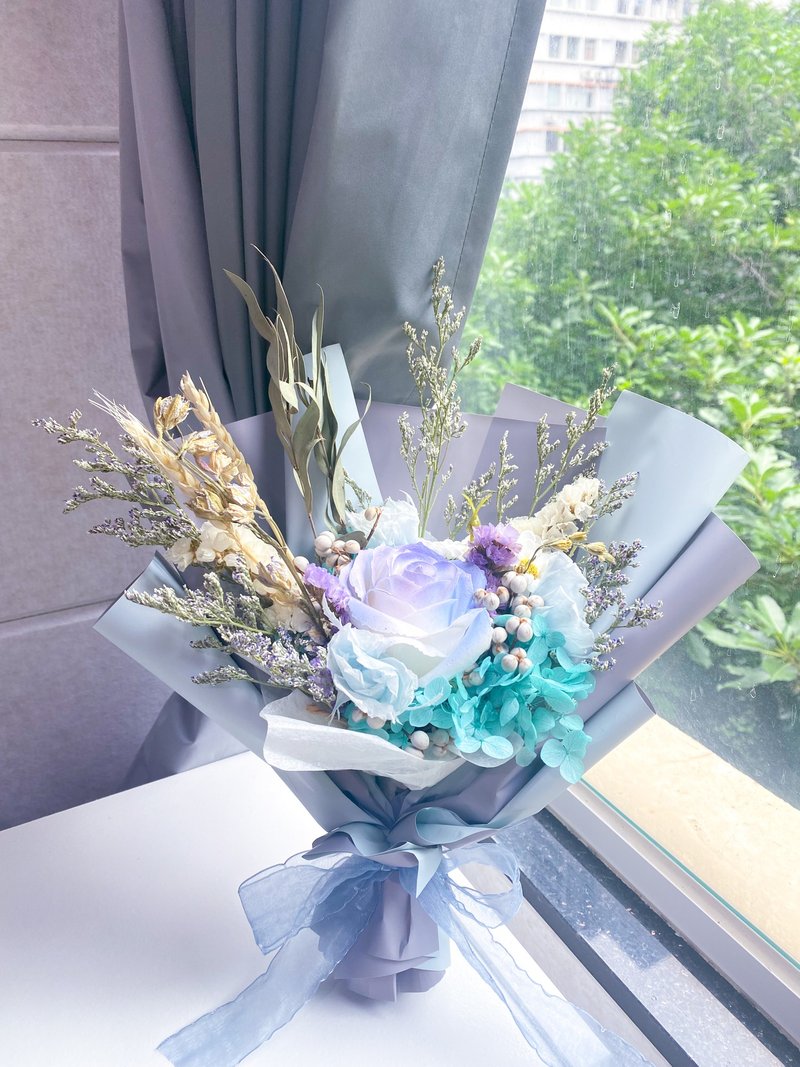 灰蓝玫瑰花束 (s size) - 干燥花/捧花 - 植物．花 银色