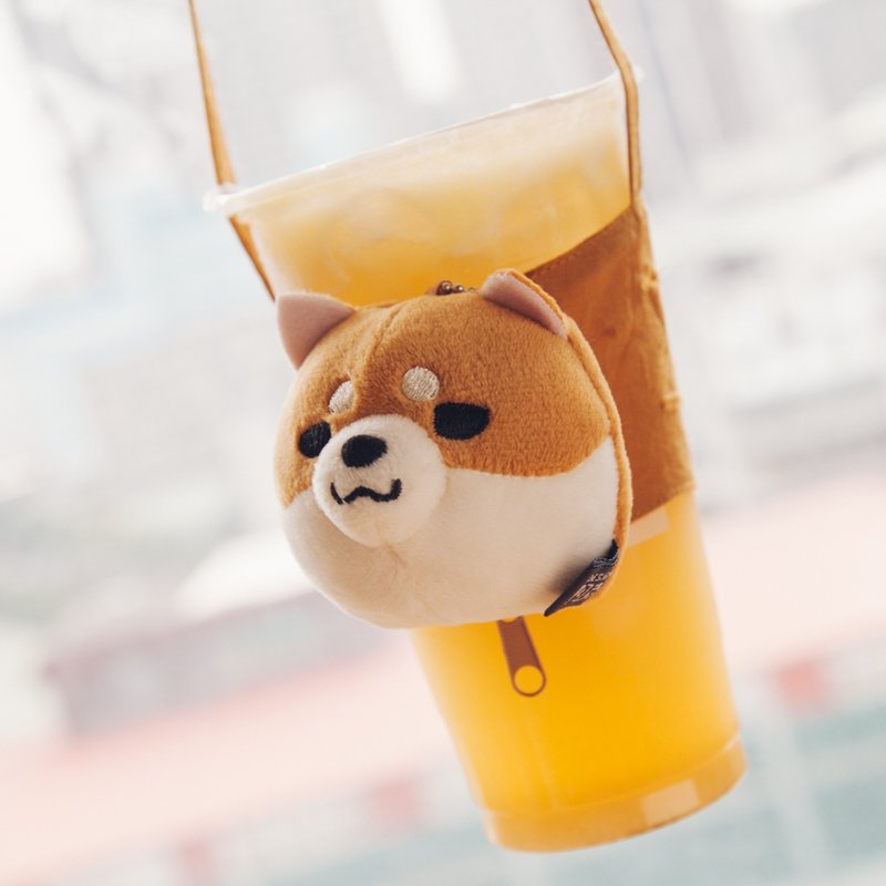 Carrying a glass of yellow shiba dog doll that can be kept as a keychain (Yellow) - 随行杯提袋/水壶袋 - 其他材质 咖啡色