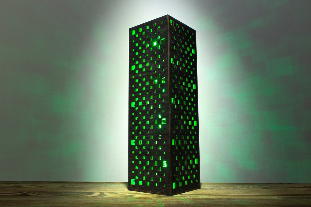 科幻庞克 RGB 灯 | 手工方形图案 LED 夜灯 - 灯具/灯饰 - 木头 黑色