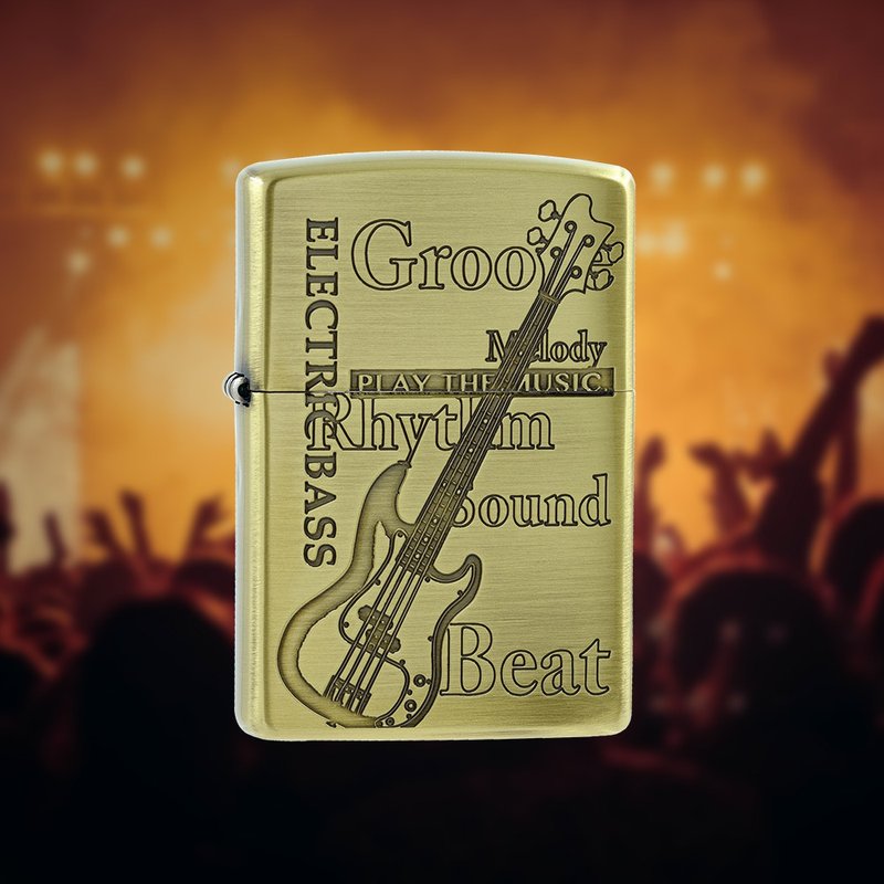 【ZIPPO官方旗舰店】演奏音乐-贝司(发丝金)防风打火机 ZA-5-78A - 其他 - 铜/黄铜 