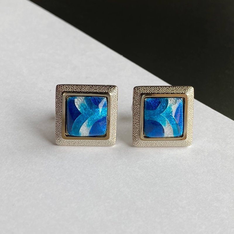 Feather [Sky Blue] Cloisonne Cufflinks Cufflinks Pure Silver Wired Cloisonne - 袖扣 - 其他材质 蓝色