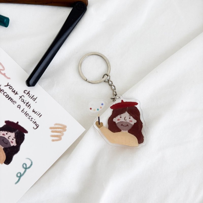 JIN CHA GOD-钥匙圈 超可爱耶稣画家插画压克力钥匙圈 - 钥匙链/钥匙包 - 压克力 