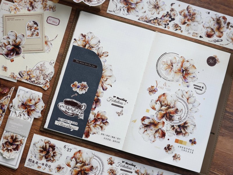 落日 复古大花卉 PET 和纸胶带 - 纸胶带 - 纸 蓝色