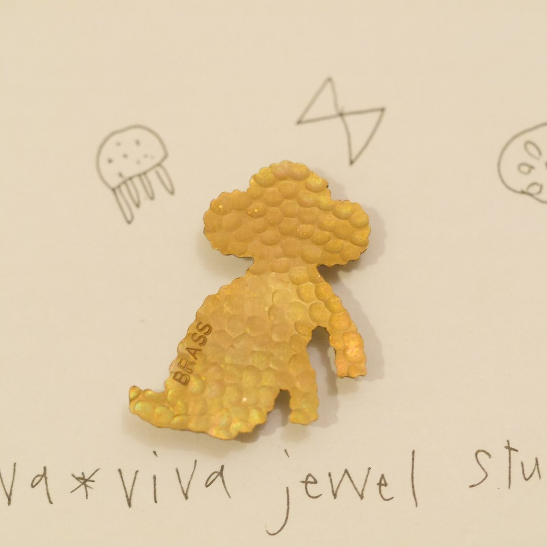 Toy Poodle Chibi Brooch Material Brass - 胸针 - 铜/黄铜 金色