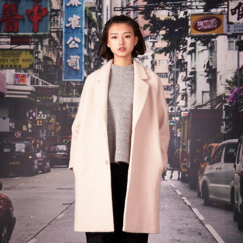 kitann ino 加厚西装领羊呢插肩袖大衣 - 女装休闲/机能外套 - 羊毛 粉红色