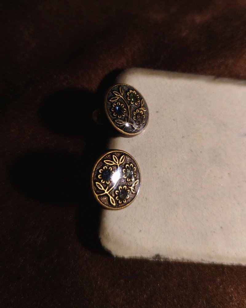 古典耳环 / 三色锆铜花 - Vintage - 耳环/耳夹 - 树脂 多色