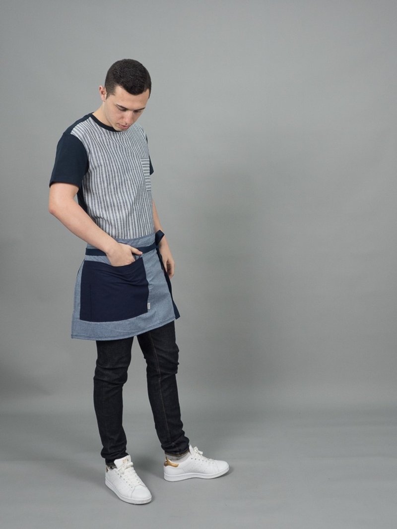 Mini Bistro apron (Sky blue) 短圍裙 - 围裙 - 棉 蓝色