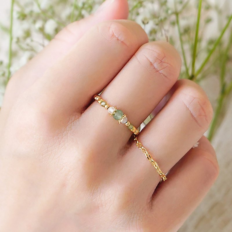 健康 x 东陵玉 月光石 橄榄石 绿 黄铜 K金【阿尔贝罗贝洛】 线戒 - 戒指 - 宝石 