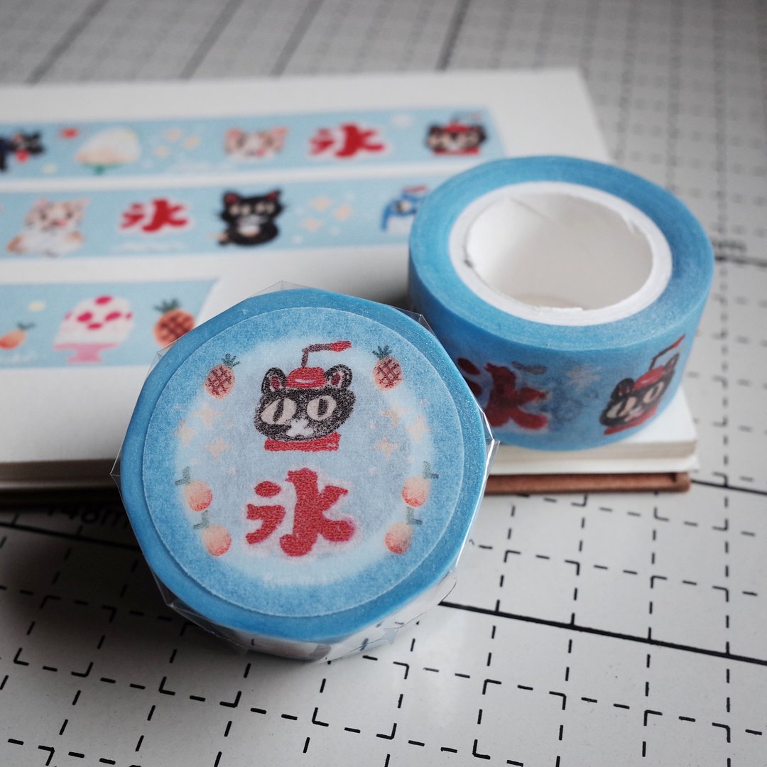刨冰猫 2cm纸胶带 - 纸胶带 - 纸 蓝色