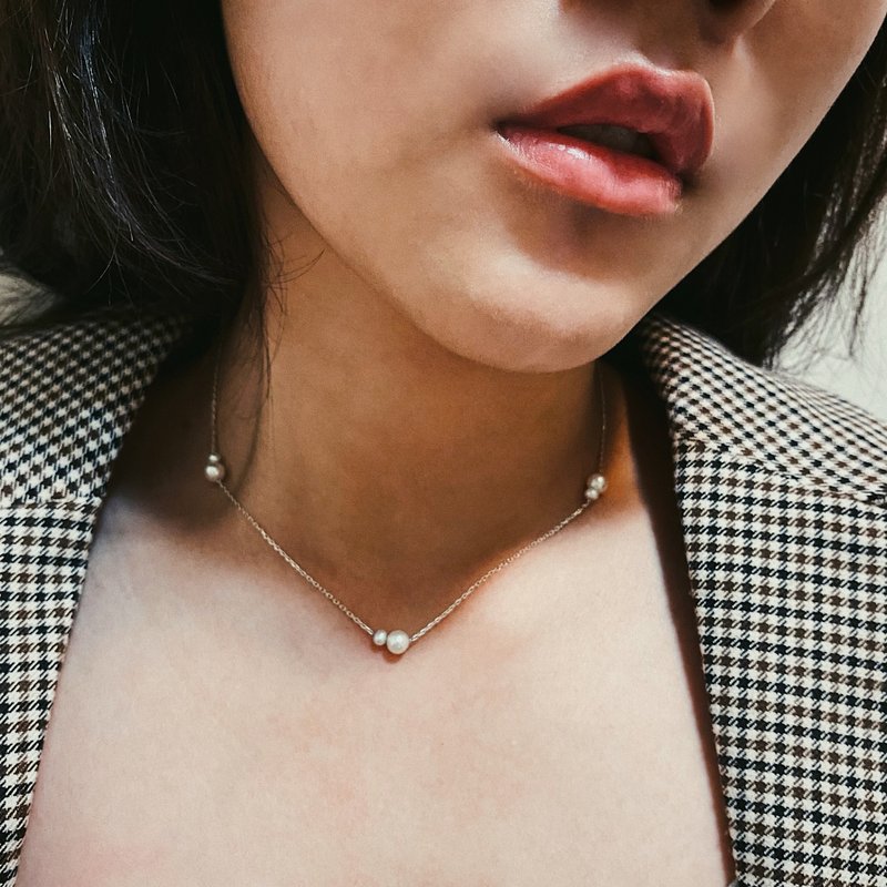 法式微醺 | 大零星项链 | 天然珍珠 925银手工 - 项链 - 纯银 灰色