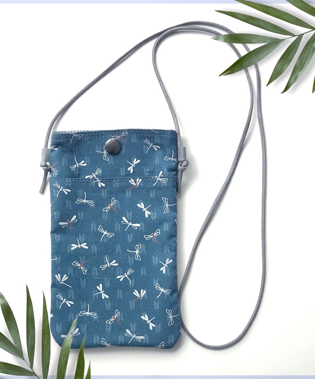 日本棉布轻便手机包  / 宽12 cm / 高20 cm /  蜻蜓图案 - 其他 - 棉．麻 蓝色