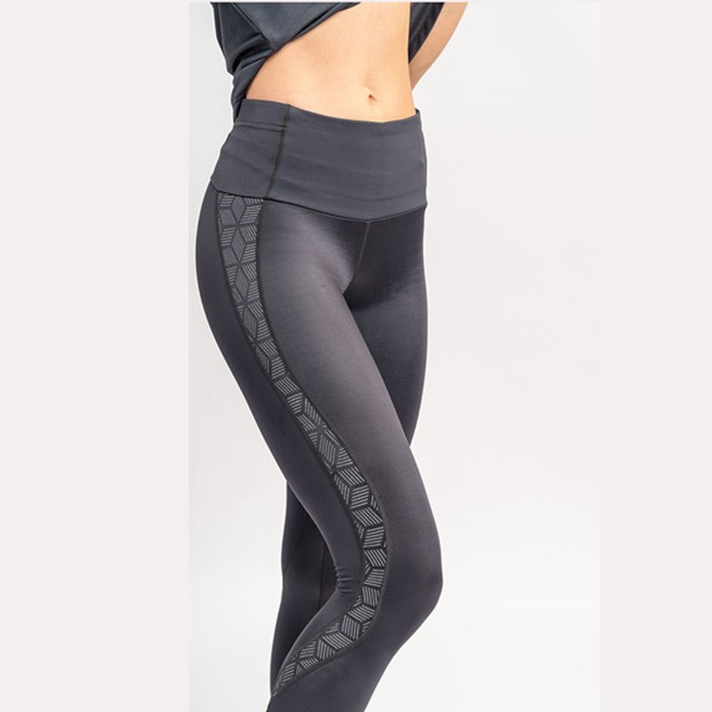 女人节新品 MIT 胶原蛋白反光方格紧身压力裤 中紧度 - 女装运动裤 - 尼龙 黑色