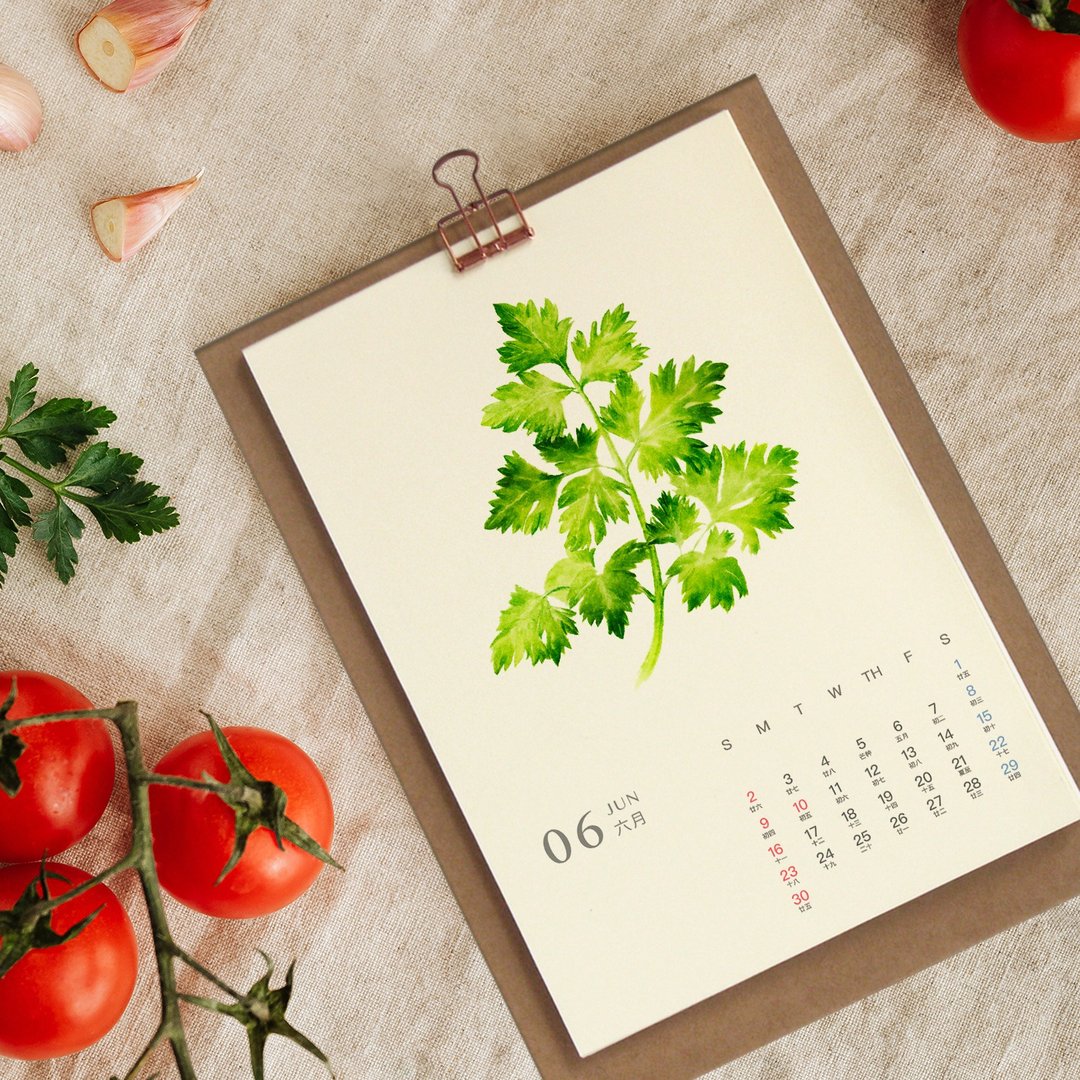 Herbal Tea 2026桌历 草本手绘插画年历 新年礼物s3 - 年历/台历 - 纸 红色