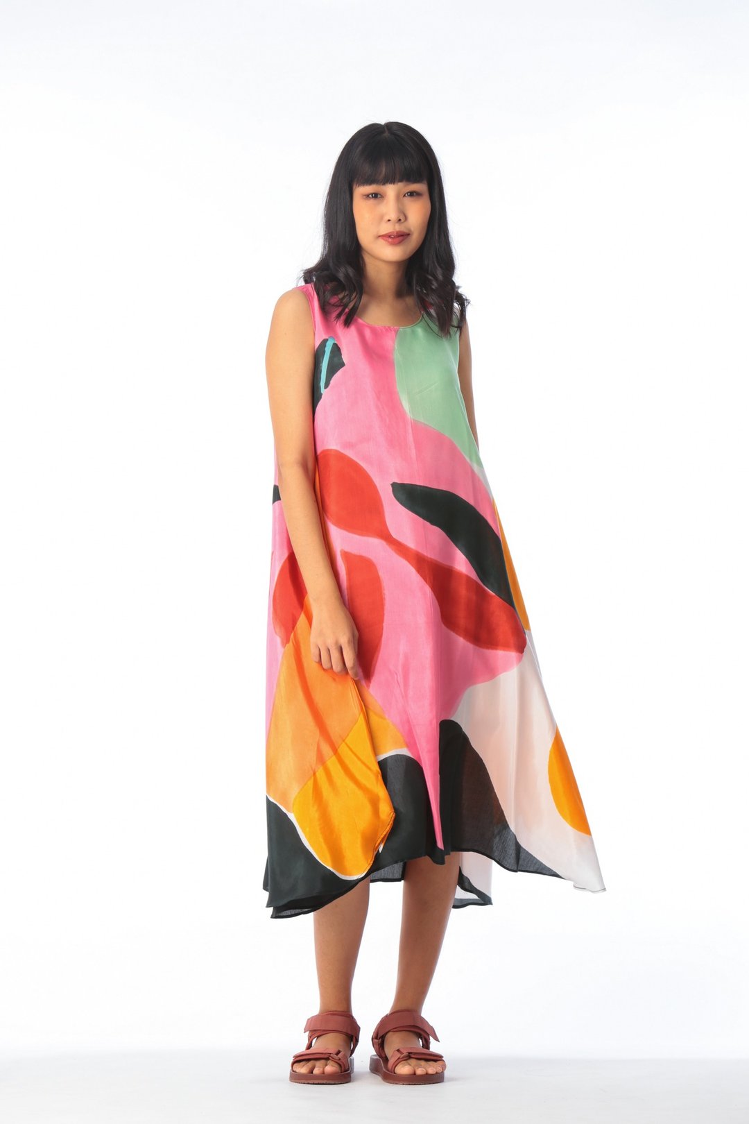 Dress Hand Paint Soft Cotton Silk for Yoga Vacation Holidays - 洋装/连衣裙 - 棉 粉红色