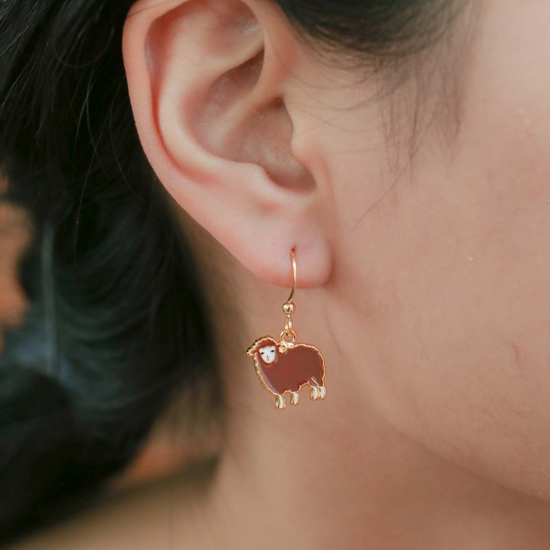 睡睡羊 绵羊 农场好朋友 夹式耳环 生日礼物 纸盒包装 - 耳环/耳夹 - 珐琅 白色