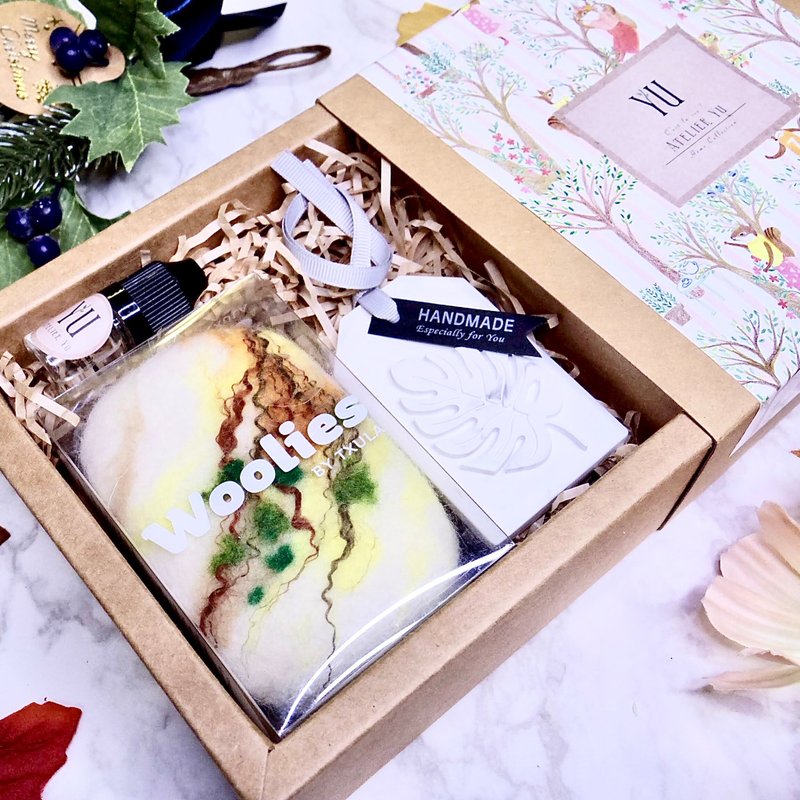 独一无二的礼物-春天 羊毛毡手工皂创意香氛礼盒 龟背叶扩香砖 - 香薰/精油/线香 - 其他材质 橘色