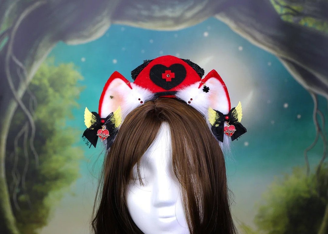 Red Nurse Neko Ears - 发饰 - 其他材质 红色