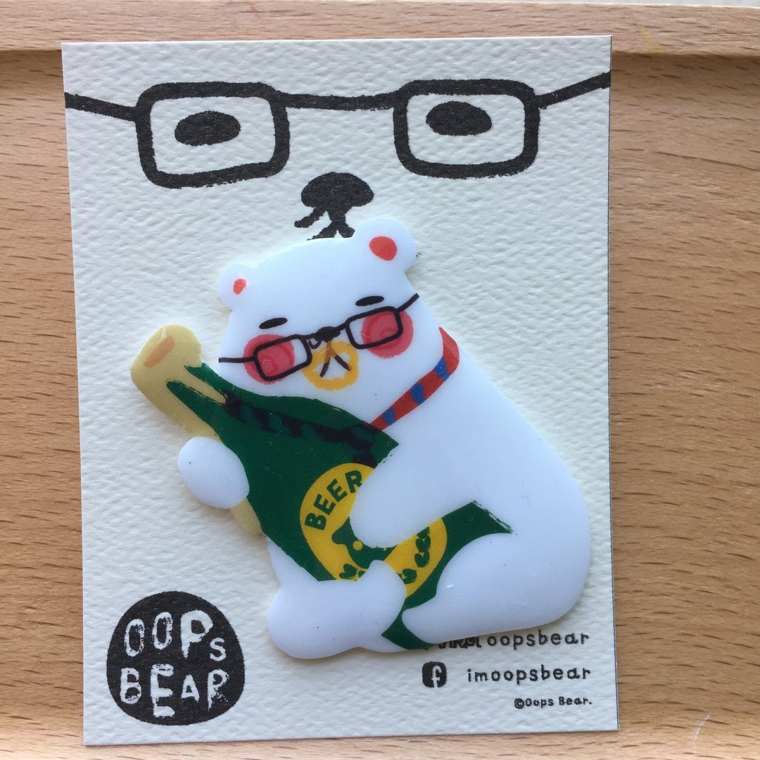 Oops bear - 喝醉了的白熊部长胸针 - 胸针 - 塑料 白色