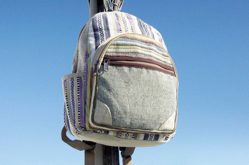 棉麻拼接设计后背包/肩背包/棉麻后背包/旅行-摩洛哥风民族风条纹 - 后背包/双肩包 - 棉．麻 多色