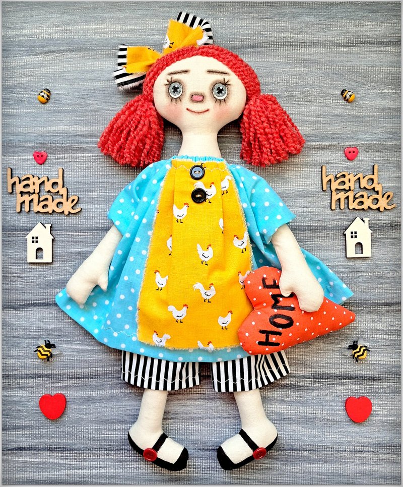 Raggedy Doll Kathy，布娃娃，原创布艺软娃娃，布娃娃，手工制作 - 玩偶/公仔 - 棉．麻 多色