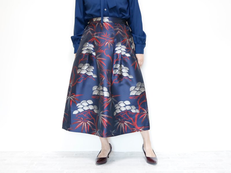 歌舞伎裙 - 和服式编织图案裙长80cm - 裙子 - 丝．绢 蓝色