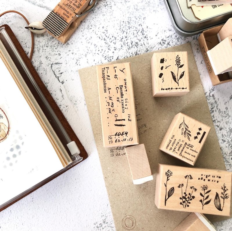 花集 / 4入印章组 - 印章/印台 - 木头 咖啡色