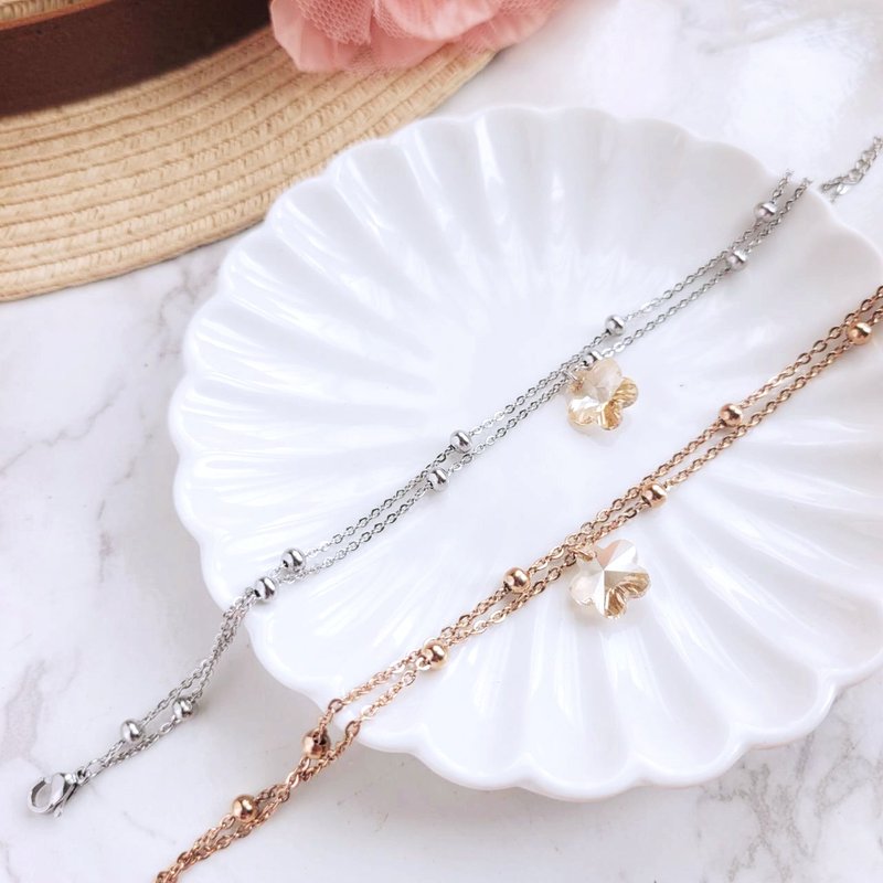 Sunny Bloom。金黄色施华洛世奇水晶小花白钢脚链   不怕水不变色 - 脚链/脚环 - 不锈钢 黄色