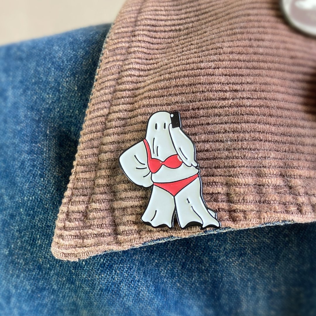 pins of ooo - 鬼也爱自拍 珐琅别针 - 胸针 - 铜/黄铜 白色