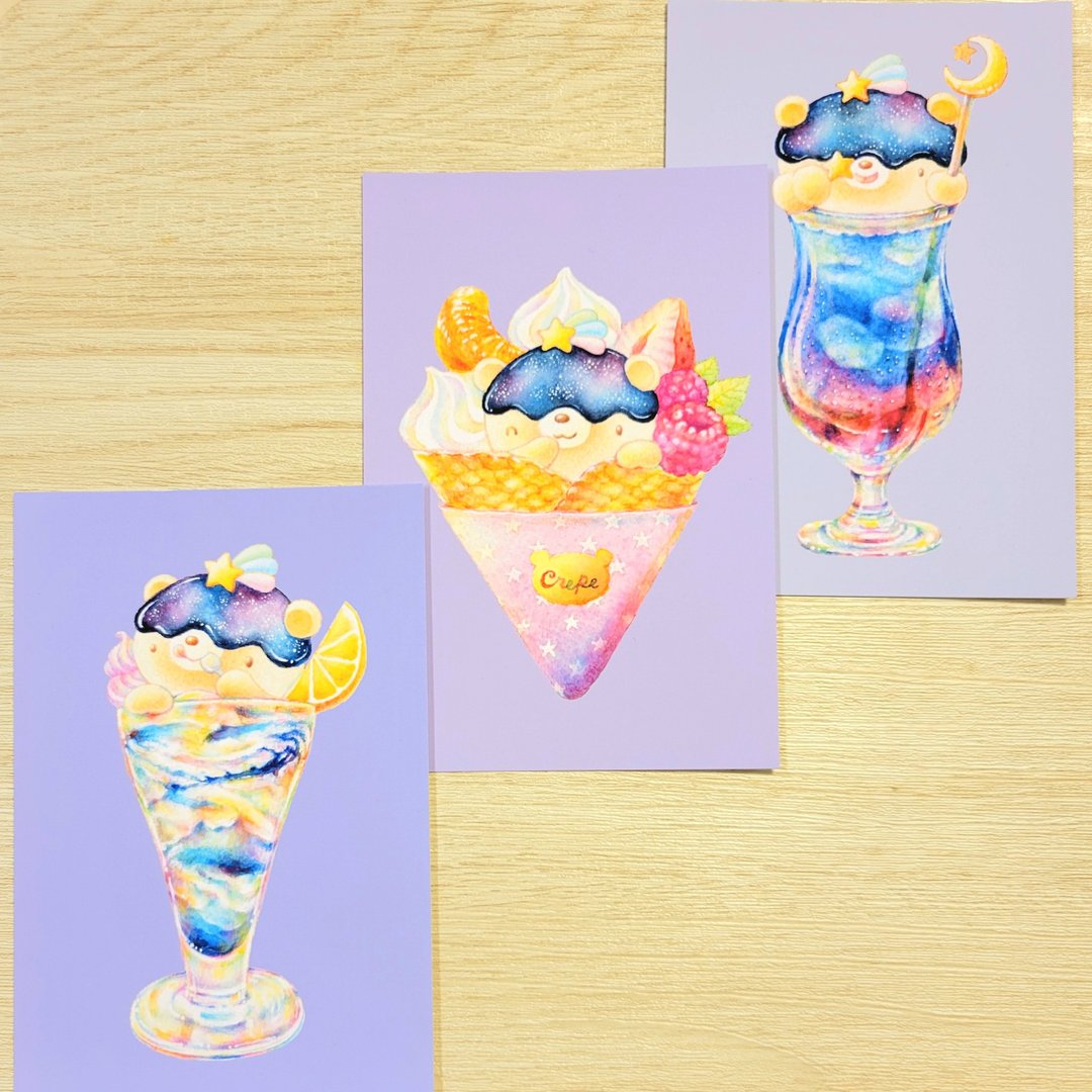 流星熊甜点 明信片 2张组 - 卡片/明信片 - 纸 紫色