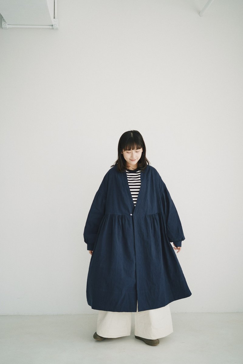 Linen long sleeve dress-蓝 - 洋装/连衣裙 - 棉．麻 蓝色