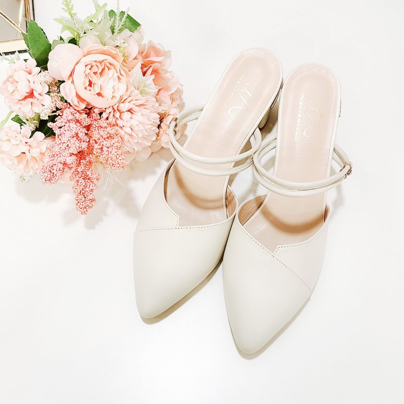 小羊皮低跟凉拖鞋-米 - 男女凉鞋 - 真皮 