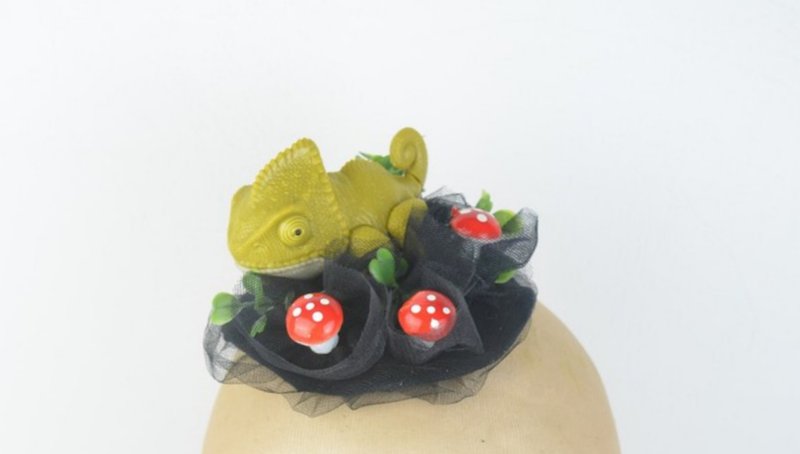 浅绿色蜥蜴与蘑菇及头纱 森林系仙女 可爱风格头饰 - 发饰 - 其他材质 绿色