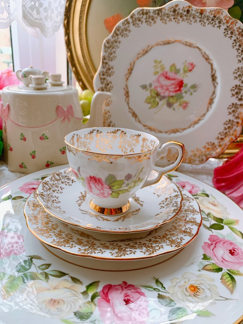 英国骨瓷手绘粉红玫瑰花茶杯咖啡杯两件组下午茶圣诞礼物库存品 - 茶具/茶杯 - 瓷 粉红色