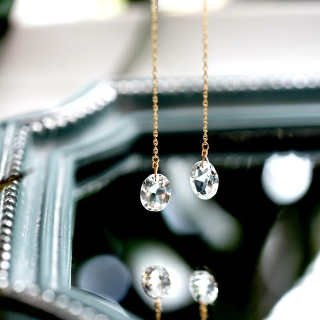 K10 White Topaz Long Earrings Shauna - 耳环/耳夹 - 宝石 透明