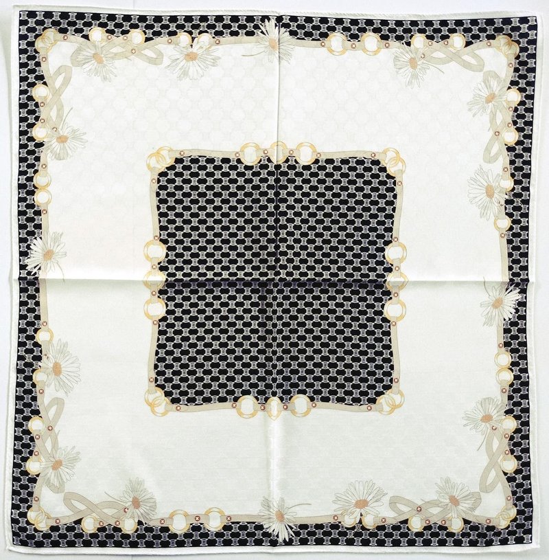 CELINE 缇花 Monogram 丝巾，饰以花卉与马术链条图案，23 x 23 英寸 - 丝巾 - 棉．麻 白色