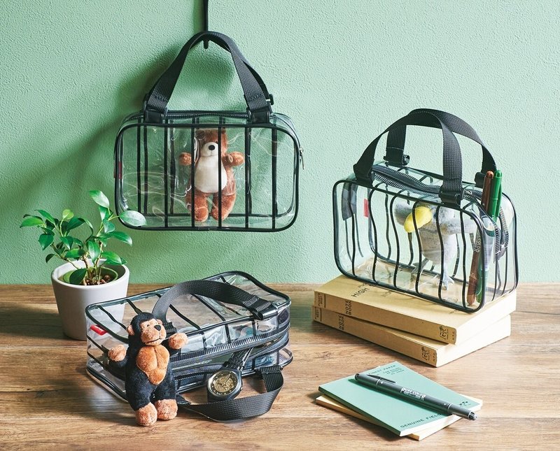 日本Magnets 动物牢笼系列透明收纳包/娃娃公仔展示收纳手提包 - 手提包/手提袋 - 塑料 黑色