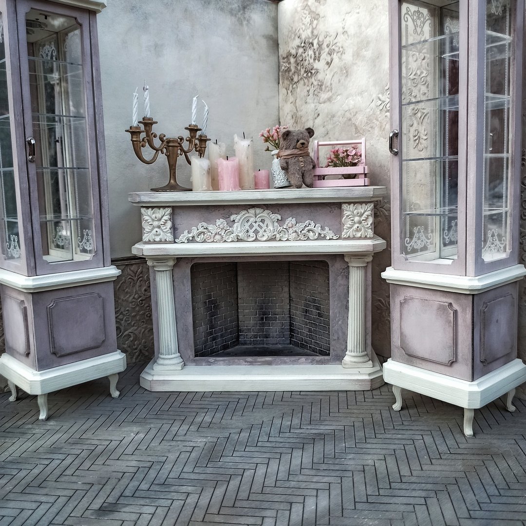 1:6 Set of fireplace with two shelfs - 玩具/玩偶 - 木头 粉红色